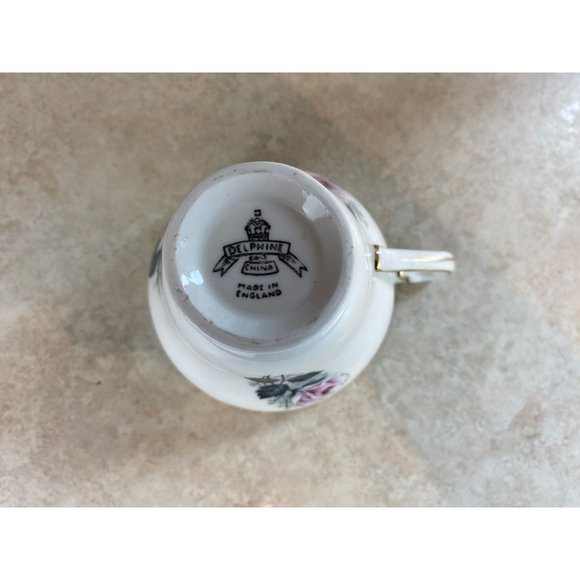 Delphine Bone China Tea Cup and Saucer England White Pink Roses - Picture 7 of 9